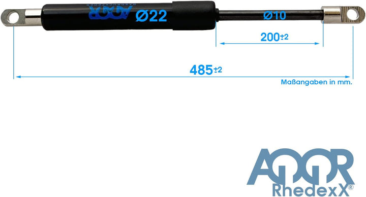 RhedexX® Gasdruckfeder Augenaufnahme 485mm/200mm/700N Gasdruckdämpfer mit M8 Gewinde Länge-485mm, Hu