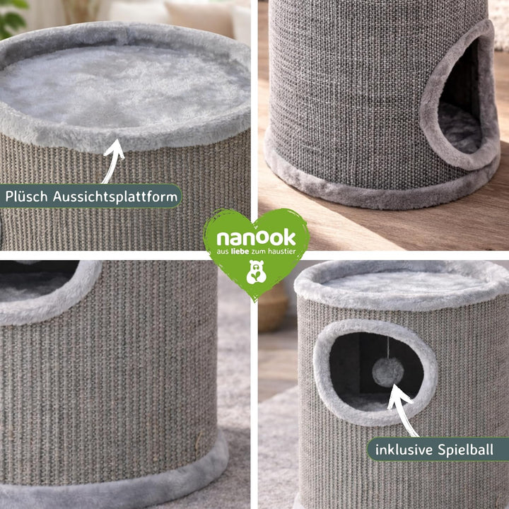 nanook Kratztonne Sisaltonne Kratzturm Kratzbaum Condo mit Spielball, Sisal Plüsch, grau 50 cm Gröss