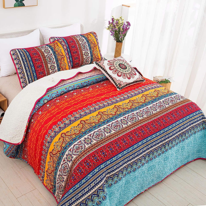 WONGS BEDDING Tagesdecke 200x220 Bettüberwurf Boho Decke Steppdecke 3 teilig Doppelbett Gesteppt Bet