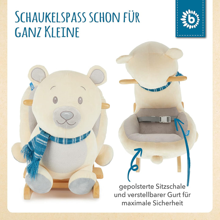 Bieco Plüsch Schaukeltier Eisbär Lars | 60 cm | Kinder Schaukelstuhl mit Sicherheitsgurt | Baby Scha