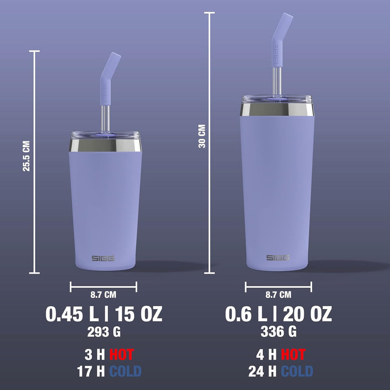 SIGG - Isolierbecher - Travel Mug Helia - Mit wiederverwendbarem Glastrinkhalm & Reinigungsbürste -