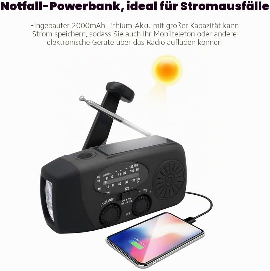 Notfall-Handkurbelradio mit LED-Taschenlampe für Notfälle, tragbares AM/FM-NOAA-Wetterradio, Dynamor