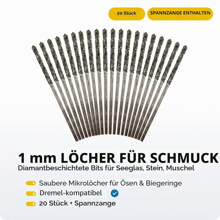 Drilax 1mm Diamantbohrer Set – Diamantbeschichtete Mikro Bohrer für Schmuck, Glas, Muscheln, Edelste
