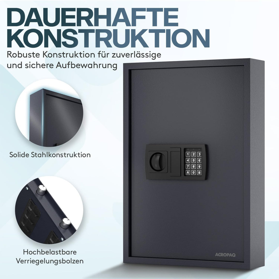 ACROPAQ Schlüsselschrank mit Zahlencode - Für bis zu 100 Schlüssel, Inkl. 100 Anhänger, Mit elektron
