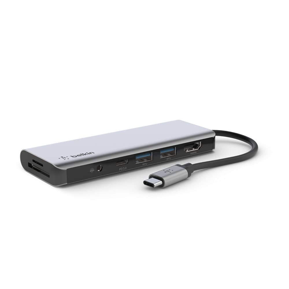 Belkin 7-in-1-Multiport-USB-C-Hub (mit 4K HDMI, USB-C, 2x USB-A, 3,5-mm- Audioklinke, SD 3.0- und mi