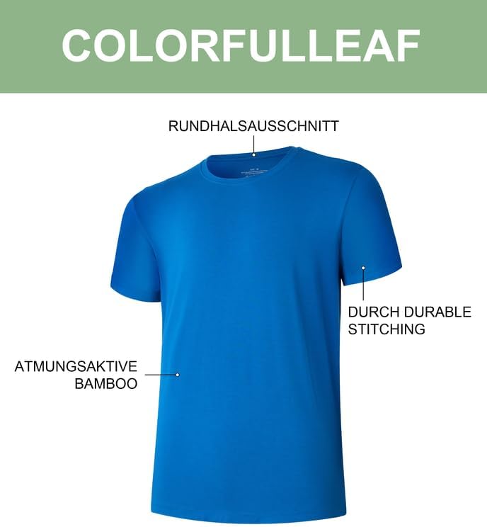 COLORFULLEAF 3/5er Pack Bambus Rundhals T-Shirt Herren Stretch Unterziehshirt Männer Einfarbig Busin
