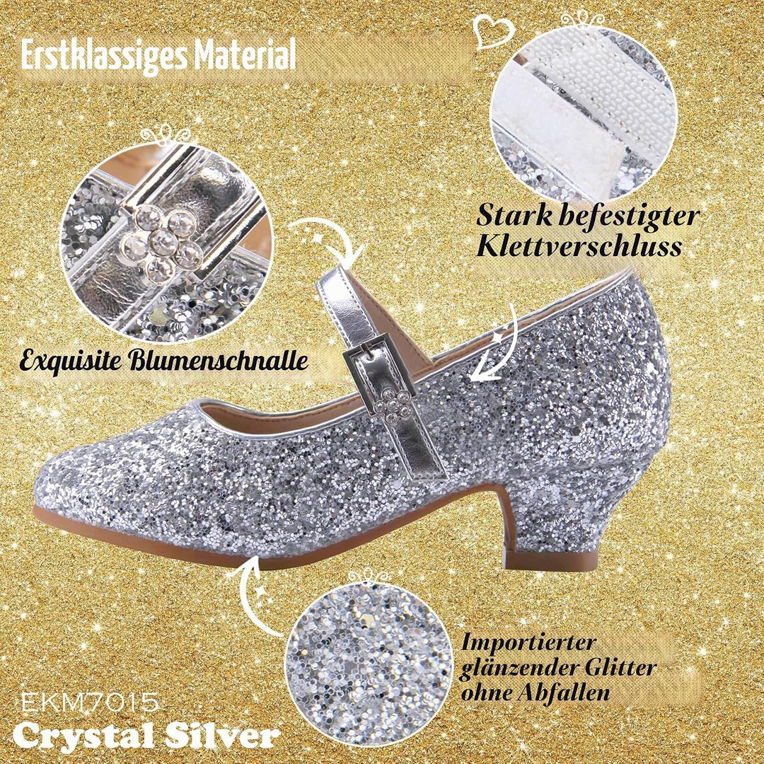 EIGHT KM - Mädchen High Heel Kleid Schuhe - Mary Jane Prinzessin Hochzeit Pumps - Funkelnder Glitzer