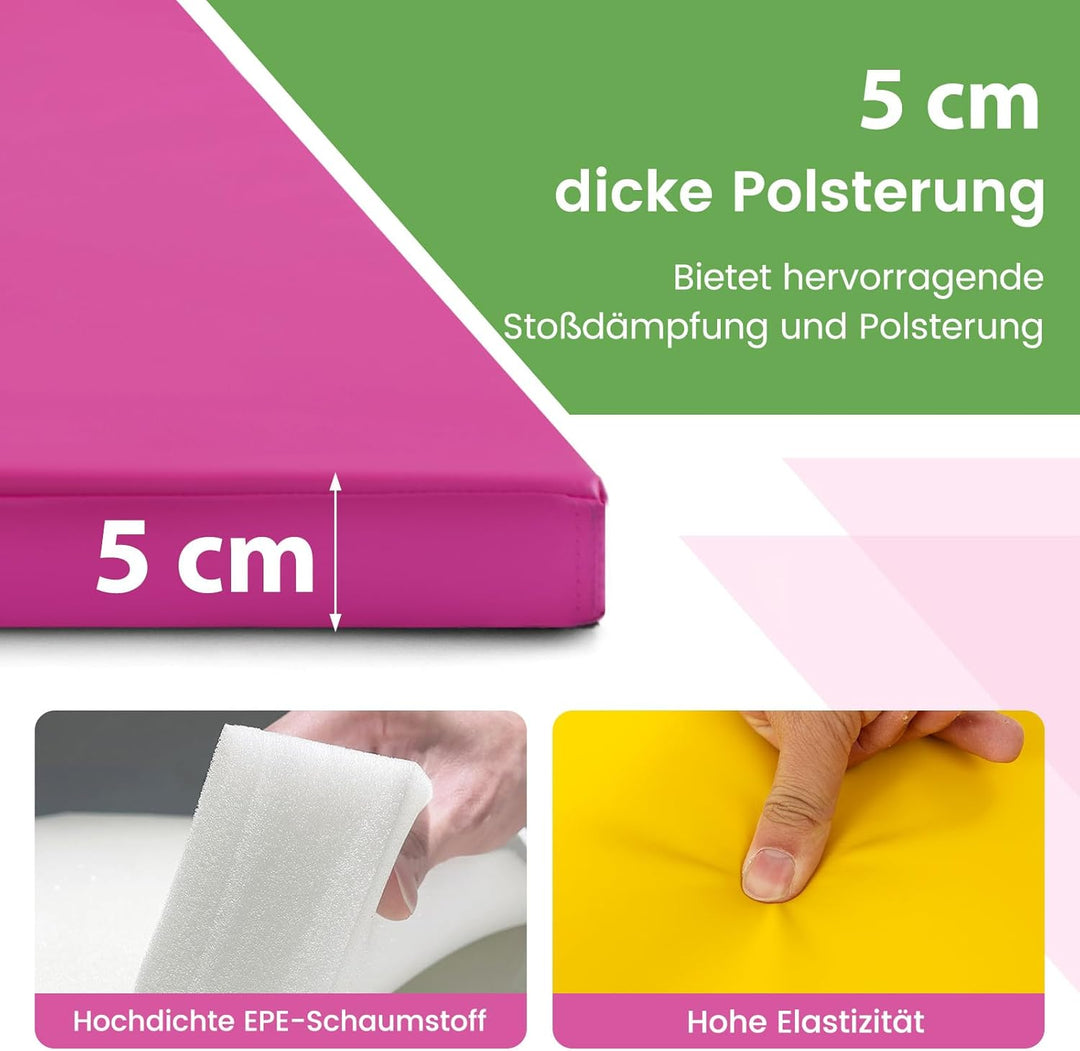 COSTWAY 300 x 120 x 5 cm Weichbodenmatte, Gymnastikmatte klappbar, Turnmatte aus PU mit Kletterversc