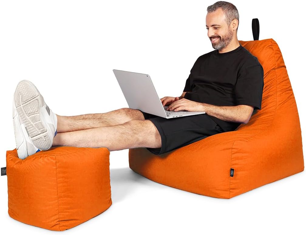 PATCH HOME Patchhome Sitzsack Lounge Sessel + Würfel/Hocker mit Reissverschluss Gamer Sitzkissen fer