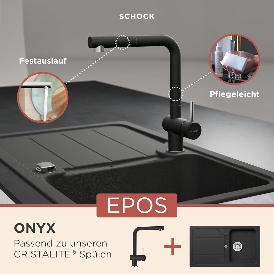 SCHOCK® Küchenarmatur Epos Onyx I Hochdruck Wasserhahn mit Festauslauf I Schwenkbarer Einhebelmische