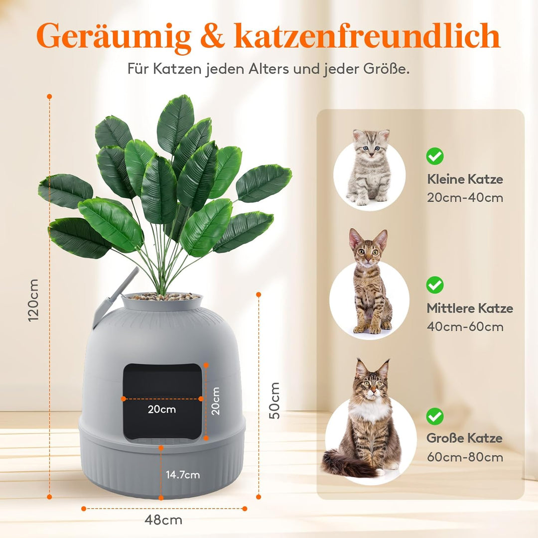 Lifewit Katzenklo mit Kunstpflanze und Schaufel für grosse Katzen, verstecktes Katzenklo mit Geruchs