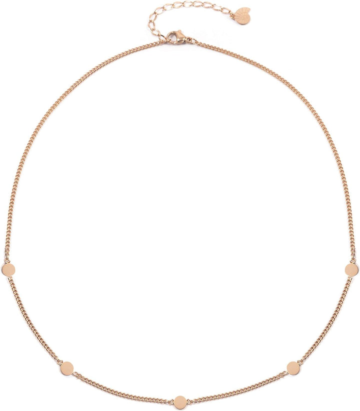 Happiness Boutique Damen Kleine Kreise Kette in Rosegold | Plättchen Kette Runde Anhänger Edelstahls