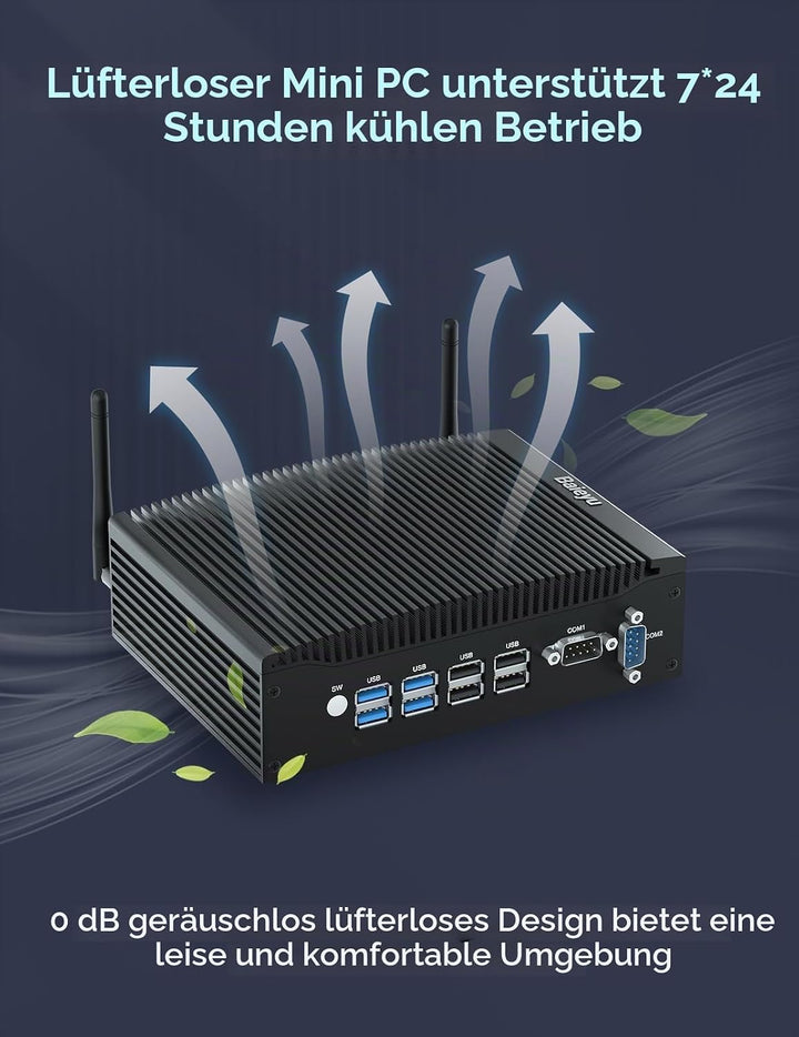 Baieyu Industrial Lüfterloser Mini Computer Core i5-7300U PC Lüfterlos Vorinstalliertes Windows 10 P