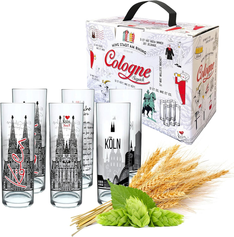 3forCologne Kölschglas-Mix | 6er Pack je 0,2ml | Et Kölsches Grundgesetzt & Kölner Dom | Biergläser,