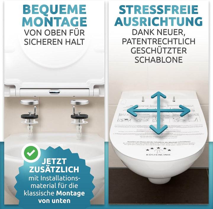 Küstenlinie® / Toilettendeckel mit Absenkautomatik D-Form | Komplettset | optimale Montage | WC Sitz