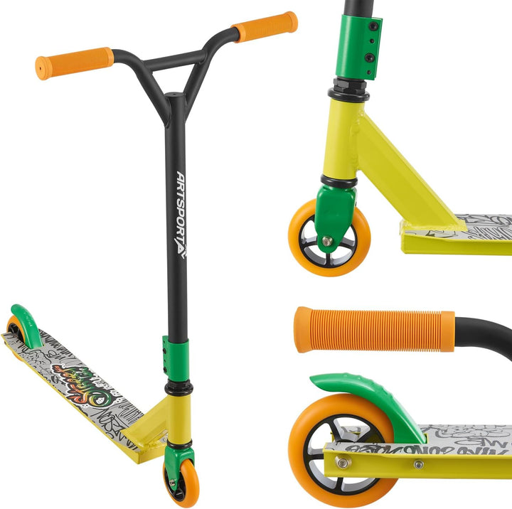ArtSport Stunt Scooter mit 360° Lenkung, ABEC 9 Kugellager, 100 mm PU Räder & Griptape, Funscooter f