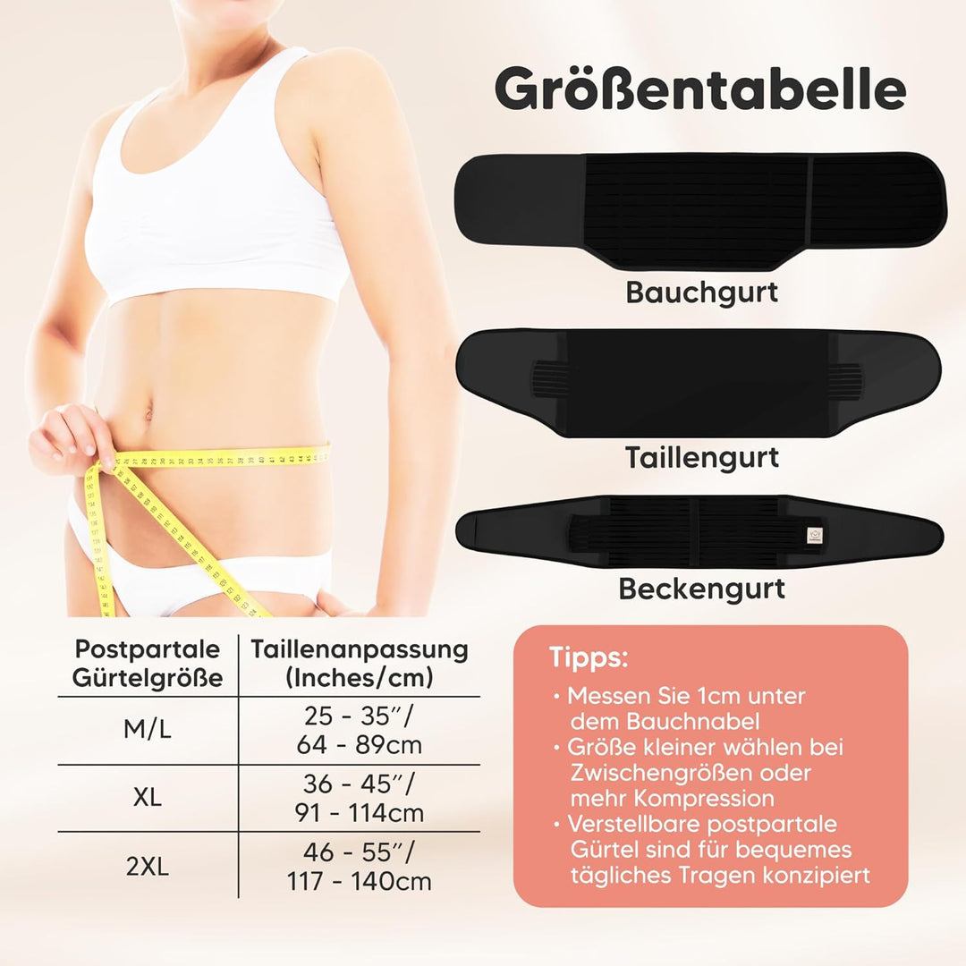 3 in 1 Postpartum Gürtel für Damen - Bauchgurt nach Geburt Kaiserschnitt - Rückbildungsgürtel nach G