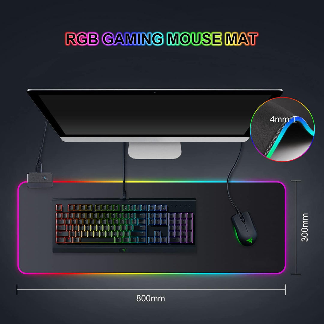 Gaming Mauspad RGB Mousepad 800x300mm XXL Gaming Mousepad gross mit 14 Beleuchtungs Modi 7 LED Farbe