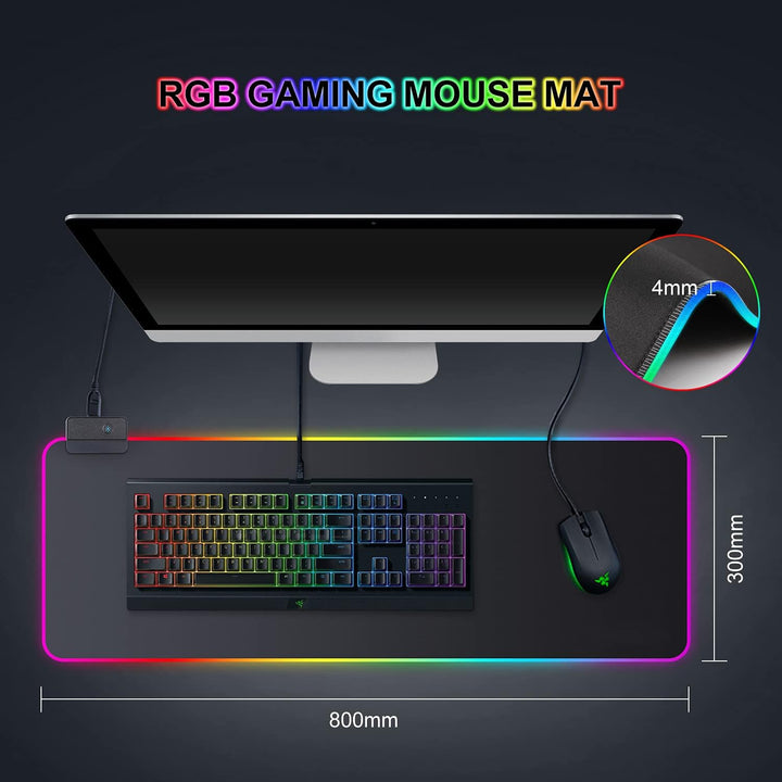 Gaming Mauspad RGB Mousepad 800x300mm XXL Gaming Mousepad gross mit 14 Beleuchtungs Modi 7 LED Farbe