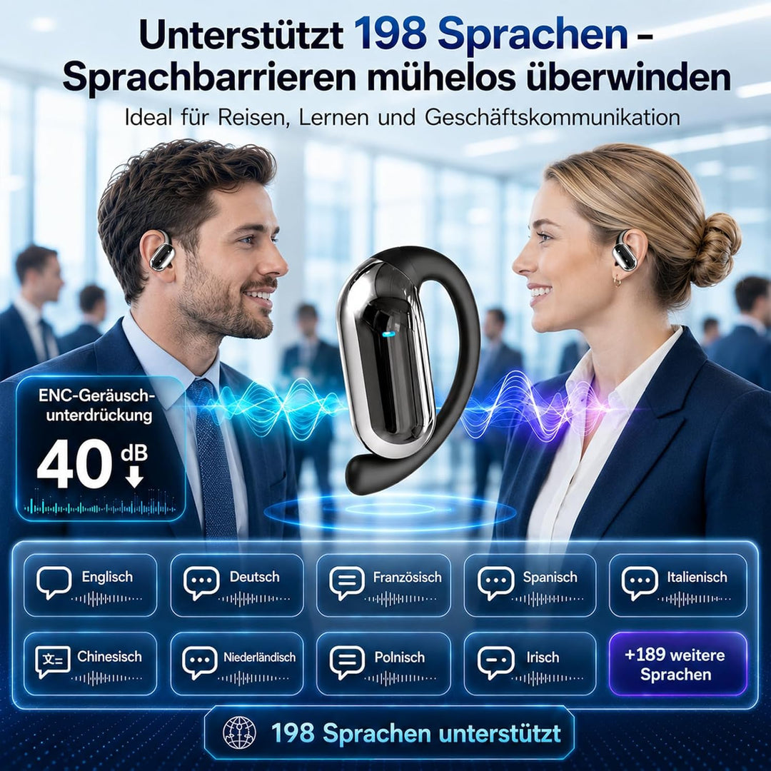 KI-Übersetzungskopfhörer, 144 Sprachen Echtzeit-Übersetzung, Bluetooth 6.1 | 90 Stunden Akkulaufzeit