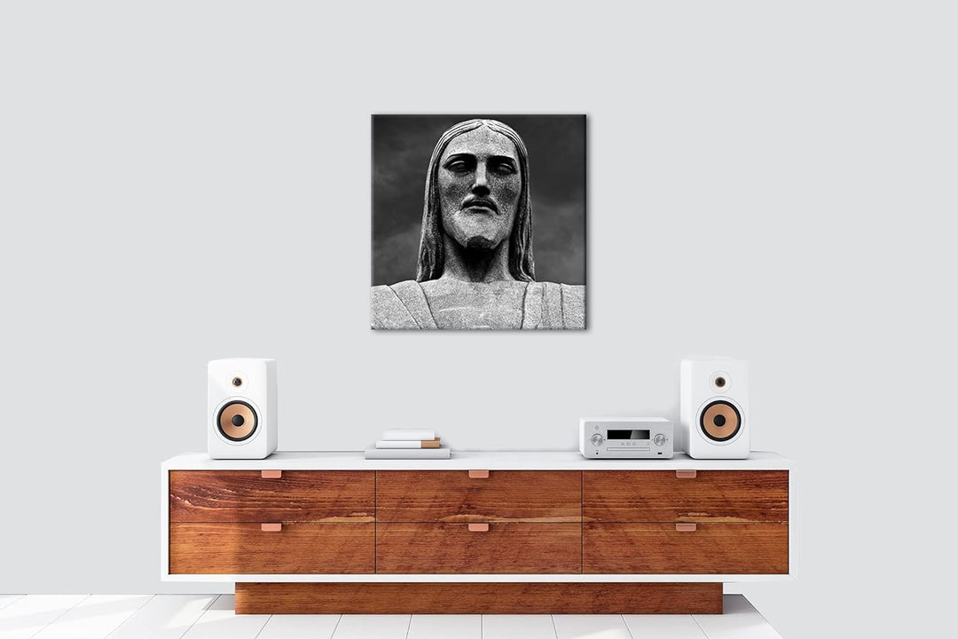 Jesus Statur in Rio de Janeiro Format: 60x60 Effekt:Schwarz&Weiss als Leinwandbild, Motiv fertig ger
