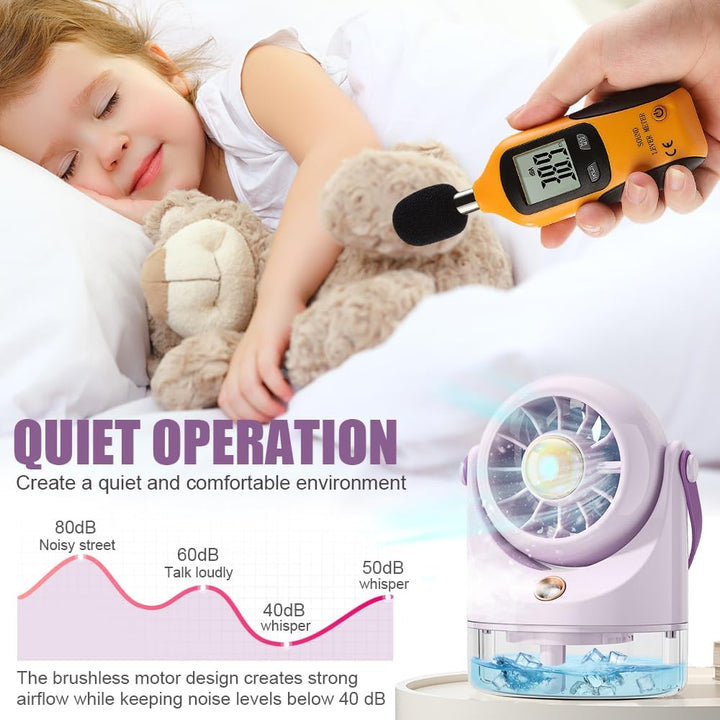 Tischventilator Sehr Leise, Mini Ventilator Usb, Mini Klimaanlage Mobil mit Akku, Klein Ventilatoren