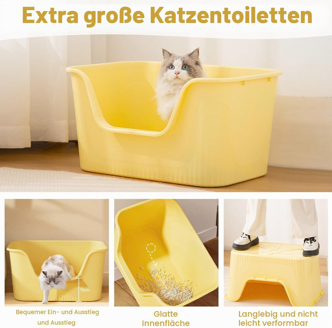 Katzenklo Offen Gross 64x45x33cm, Katzentoilette Hoher Rand Ohne Deckel Katzen Klo Cat Litter Box Sp