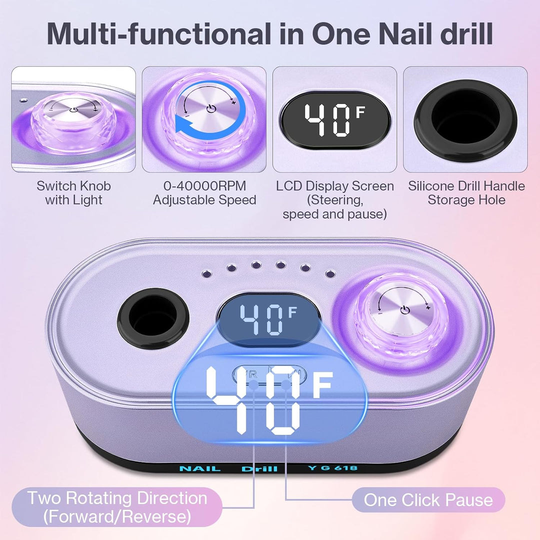 Elektrische Nagelfeile Nagelfräser Professioneller, 40000U/Min, LCD Maniküre Pediküre Set mit Multif