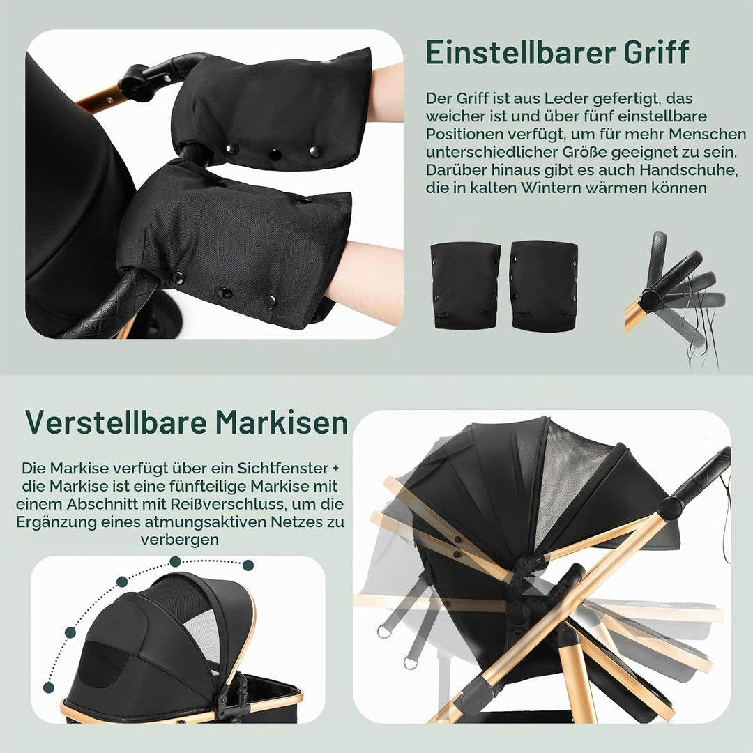 Kinderwagen 3 in 1, Kinderwagen &amp; Buggys mit Autositz mit verstellbarem Griff, Kinderwagen mit Fests