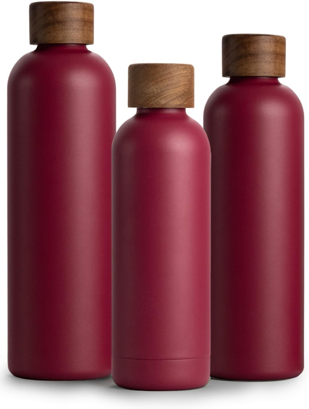 T&N Edelstahl Trinkflasche 1 Liter, Thermosflasche 1l mit Akazienholz Deckel, Isolierte Wasserflasch