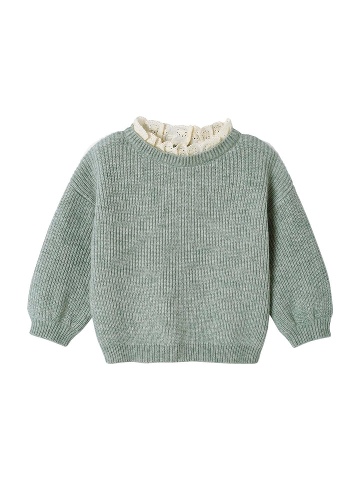 Vertbaudet Baby Pullover mit Volantkragen, Capsule Collection Mama, Tochter & Baby 9 Monate Salbeigr