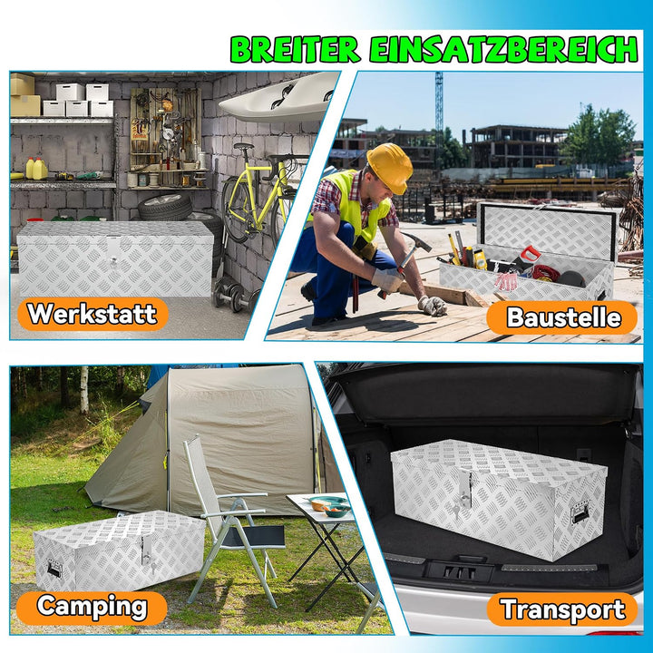 Froadp Aluminium Kiste mit Deckel, 762x330x244 mm Alubox Werkzeugkiste abschliessbar, wasserdichte A