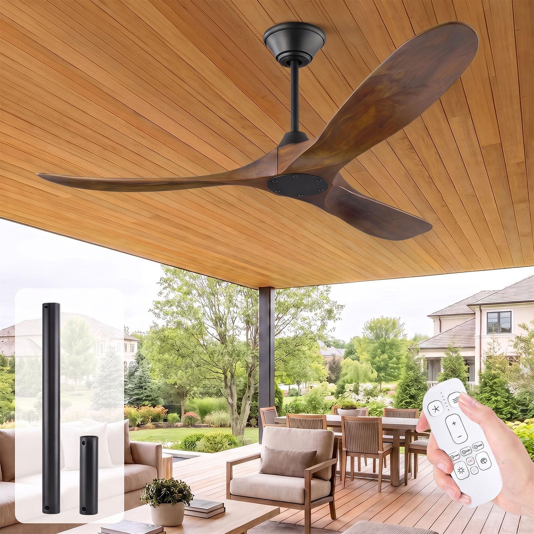 106cm Holz Deckenventilator Outdoor ohne Licht, Rustikaler Bauernhaus Deckenventilator Leise mit Fer