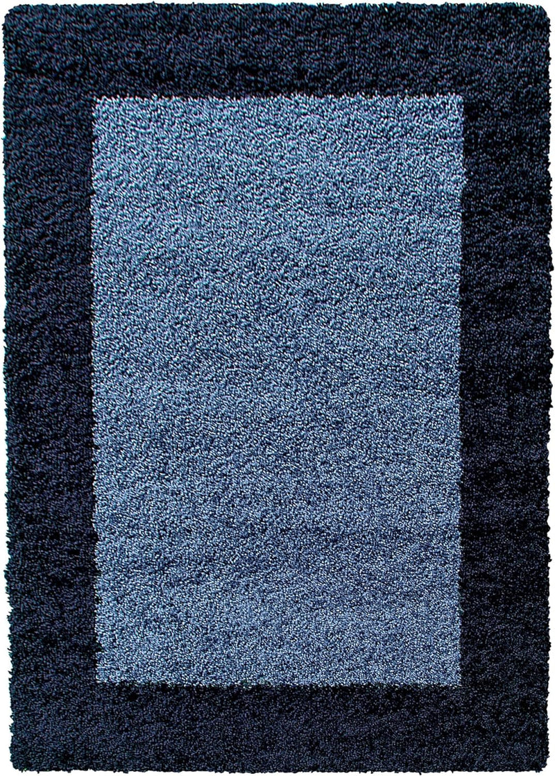 HomebyHome Teppich Wohnzinmer Shaggy Hochflor Marineblau Läufer 80x250 cm Bordüre Läufer Flur - Flau