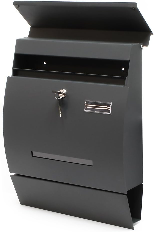 Wiltec Designer Briefkasten V4 Anthrazit 350 x 95 x 445 mm, Wandbriefkasten mit Schloss, Sichtschlit