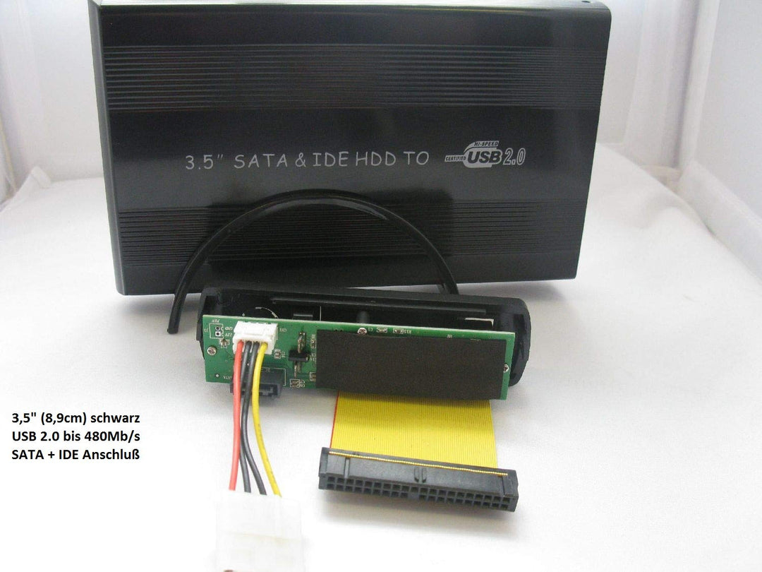 Externe USB Festplattengehäuse aus Metall 3,5" (8,9cm) USB 2.0schwarz SATA und IDE Anschluss in schw