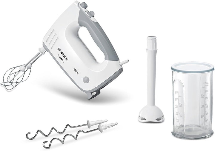 Bosch Hausgeräte Handrührer ErgoMixx MFQ36440, 2 Rührbesen, 2 Edelstahl-Knethaken, Pürierstab, Beche