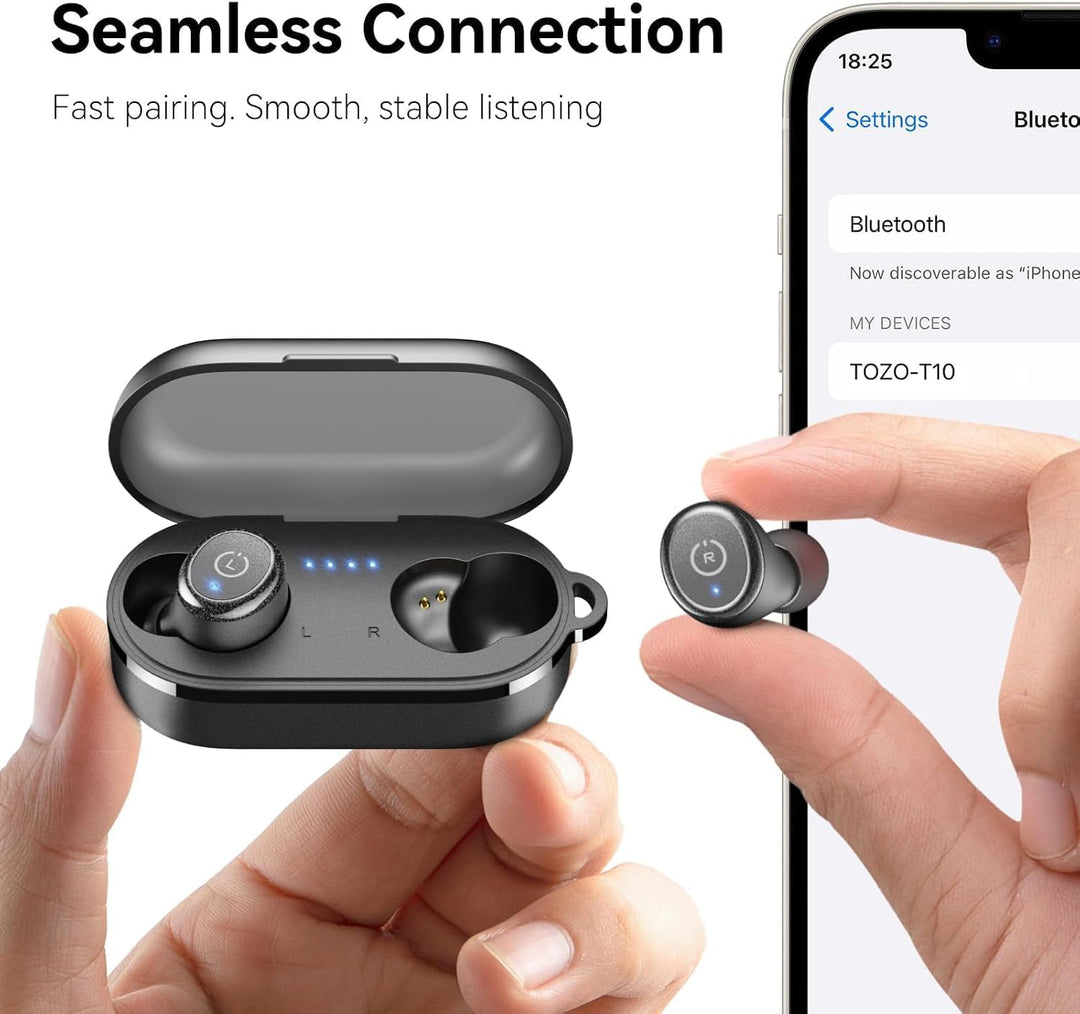 TOZO T10 Kopfhörer Kabellos Bluetooth In Ear mit Ladecase 55 Std. IPX8 | ENC für klare Anrufe und Kl