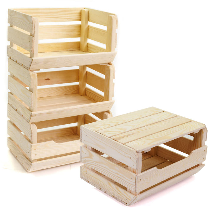 Stapelkisten Obst Gempse Kartoffeln Allzweck Küche/Kiste Holz 4-er Set/oben mit Deckel /