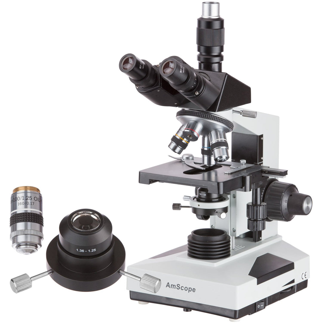 AmScope T490B-DKO-IRIS Trinokulares Dunkles Feld Verbundmikroskop mit Ölkondensator und 100X Iris Ob