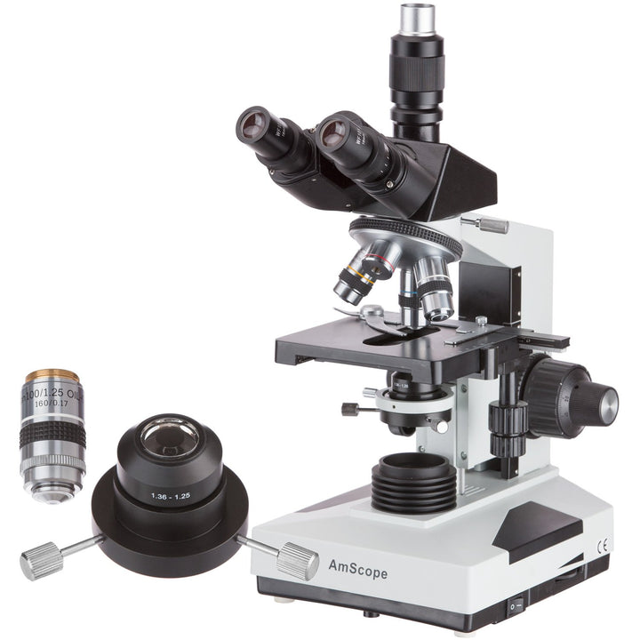 AmScope T490B-DKO-IRIS Trinokulares Dunkles Feld Verbundmikroskop mit Ölkondensator und 100X Iris Ob