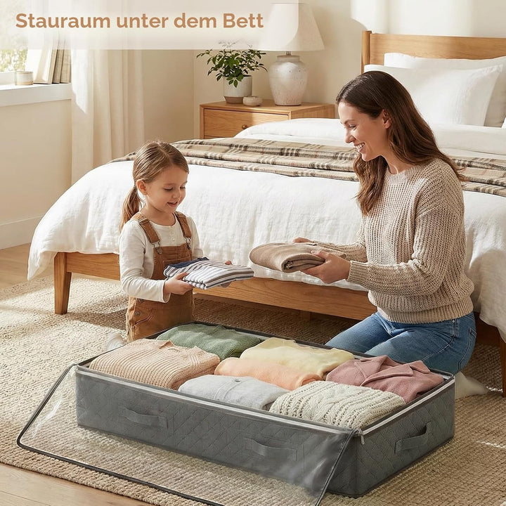 Budding Joy 4 Stück 90L Unterbettkommode, Aufbewahrungsbox mit Deckel Faltbare Unterbett Aufbewahrun