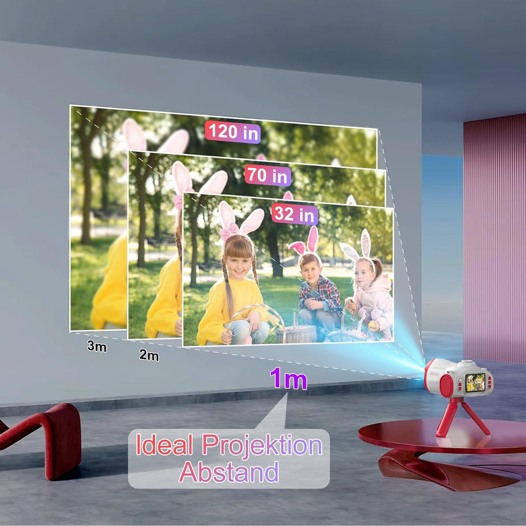 Kinderkamera mit Projektionskamera, 3 in 1 Videokamera,1080P mit 32GB-Karte, 2.4-Zoll-Bildschirm,Ges