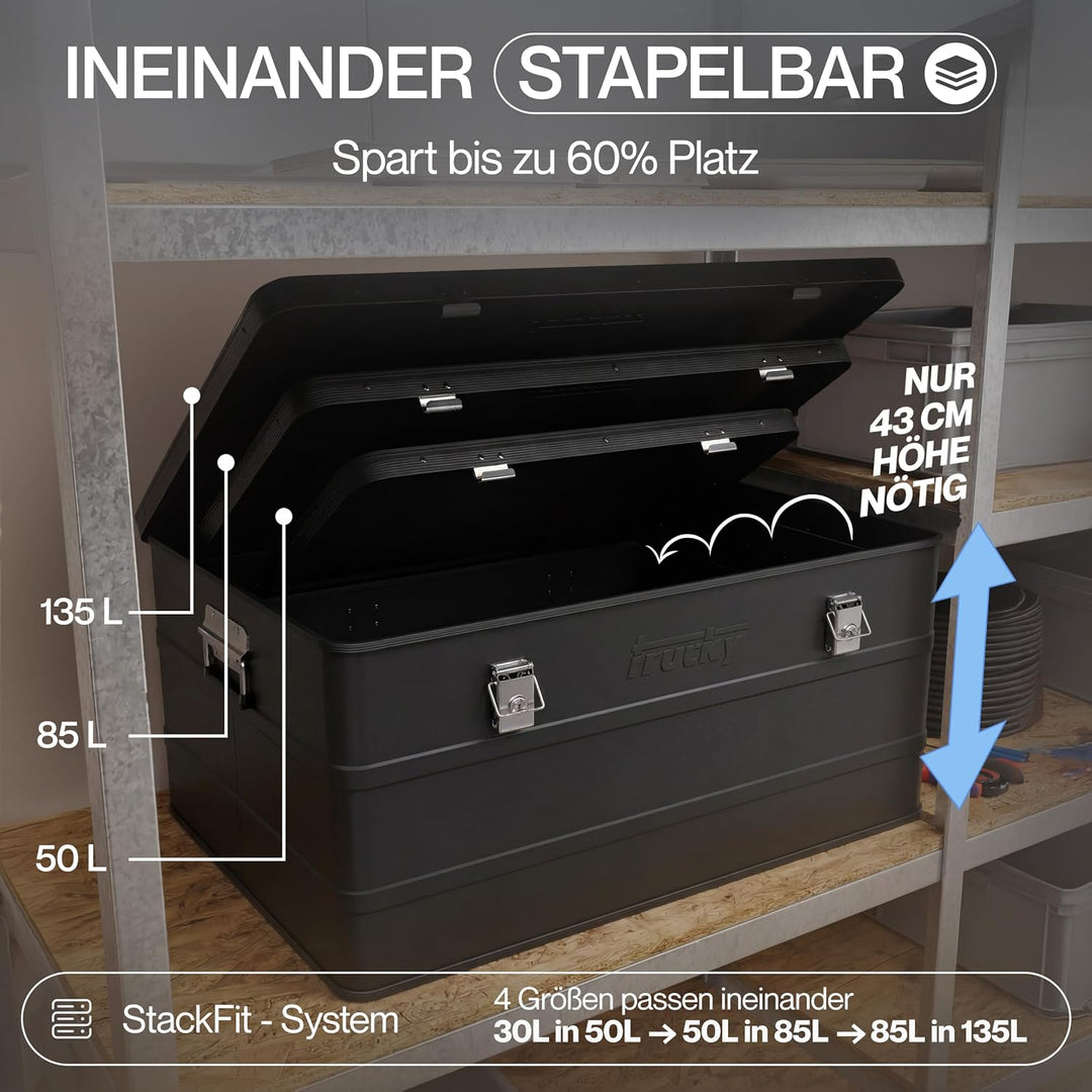 Trucky Aluminium Box mit Deckel Schwarz Alu Kiste Box Alukiste 30 Liter Transportbox Metallbox Alu A