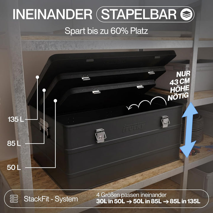 Trucky Aluminium Box mit Deckel Schwarz Alu Kiste Box Alukiste 30 Liter Transportbox Metallbox Alu A