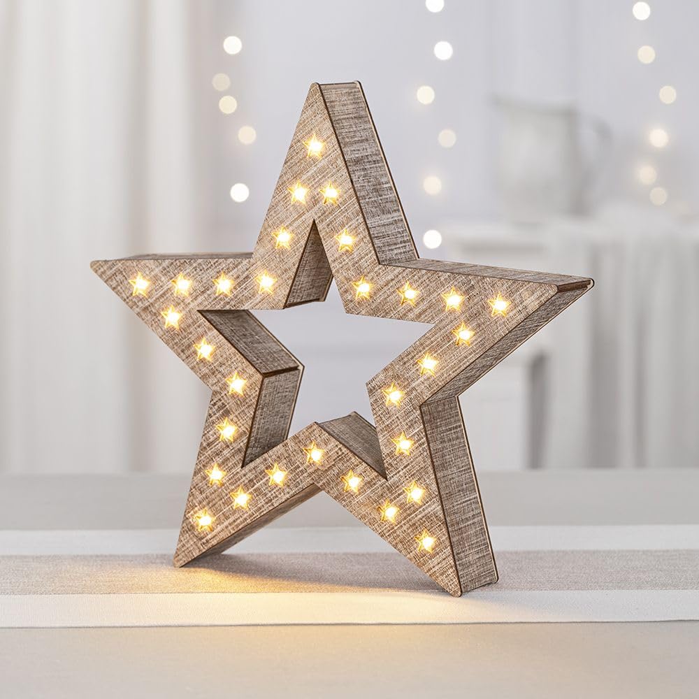 Ideen mit Herz LED-Holz-Stern | Weihnachts-Licht | Winter-Dekoration | Fenster-Beleuchtung | Vintage