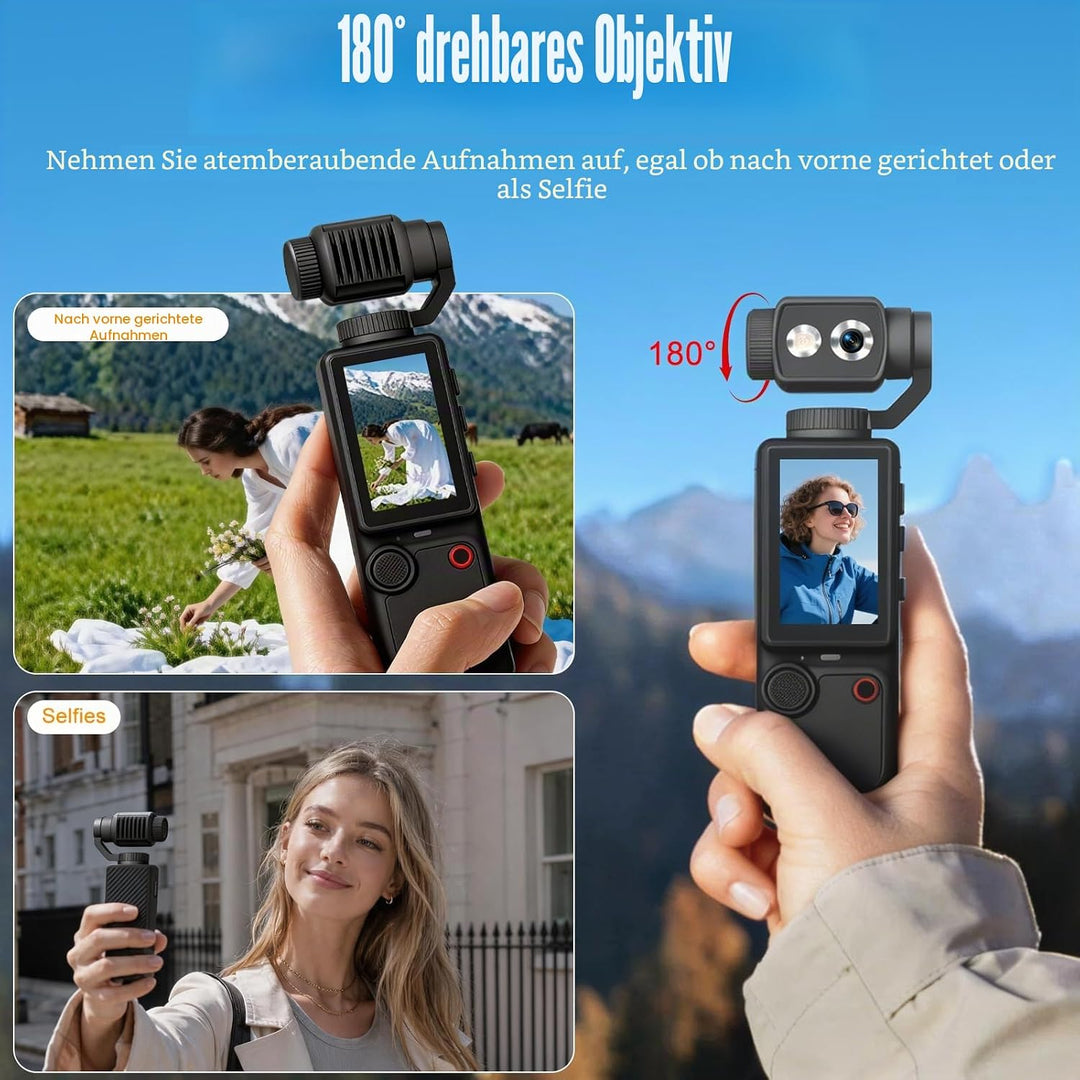 FIREBULL 4K Action Cam, Actionkamera Vlog Kamera, Kompakte Handkamera mit 180° Flip Objektiv, AF Aut