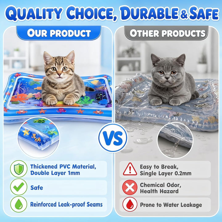 Wasserspielmatte Interaktives Katzenspielzeug, 2 Stück Kühlmatte Katze mit Fischen, Verdickte PVC Wa