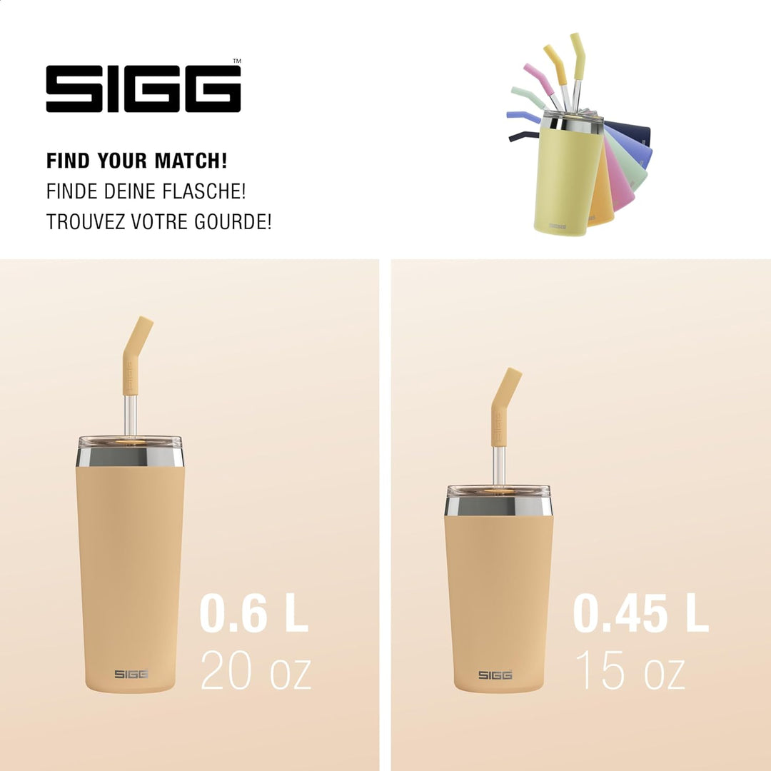 SIGG - Isolierbecher - Travel Mug Helia - Mit wiederverwendbarem Glastrinkhalm &amp; Reinigungsbürste -