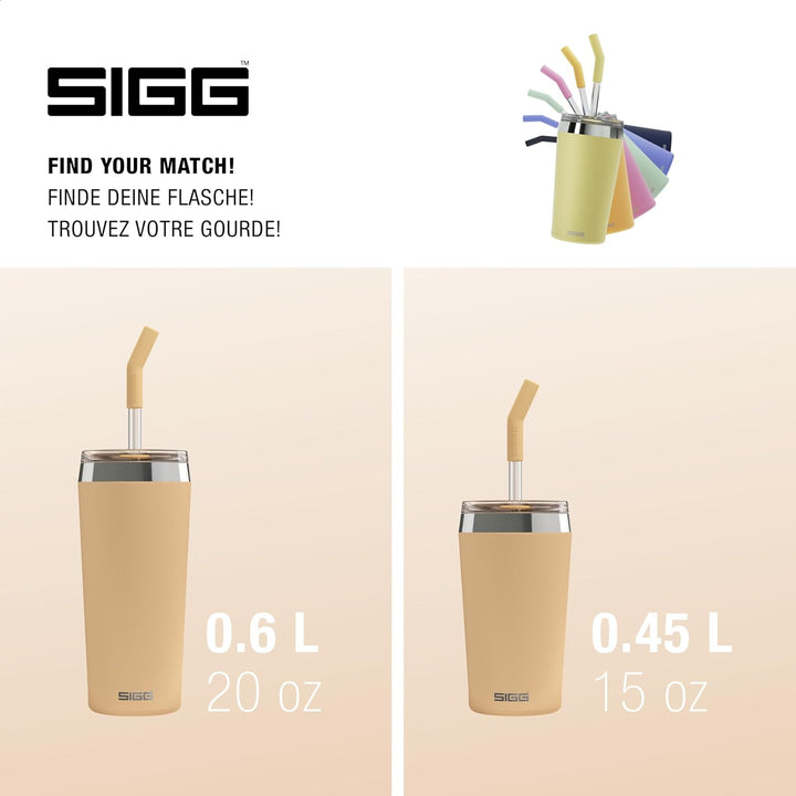 SIGG - Isolierbecher - Travel Mug Helia - Mit wiederverwendbarem Glastrinkhalm &amp; Reinigungsbürste -